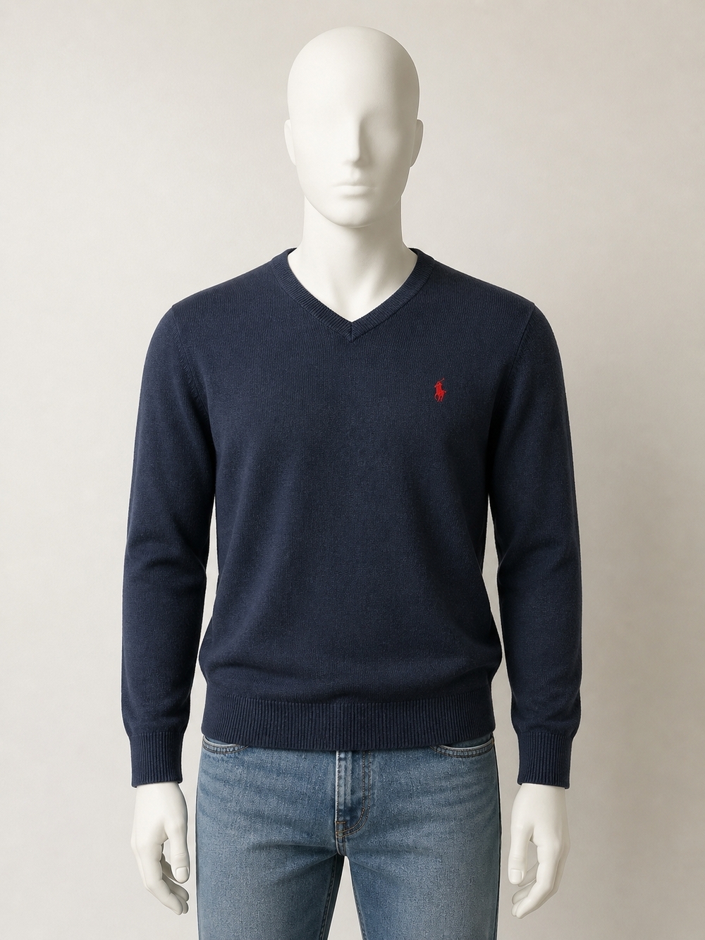 Ralph Lauren Navy V-Neck Sweater with Red Pony